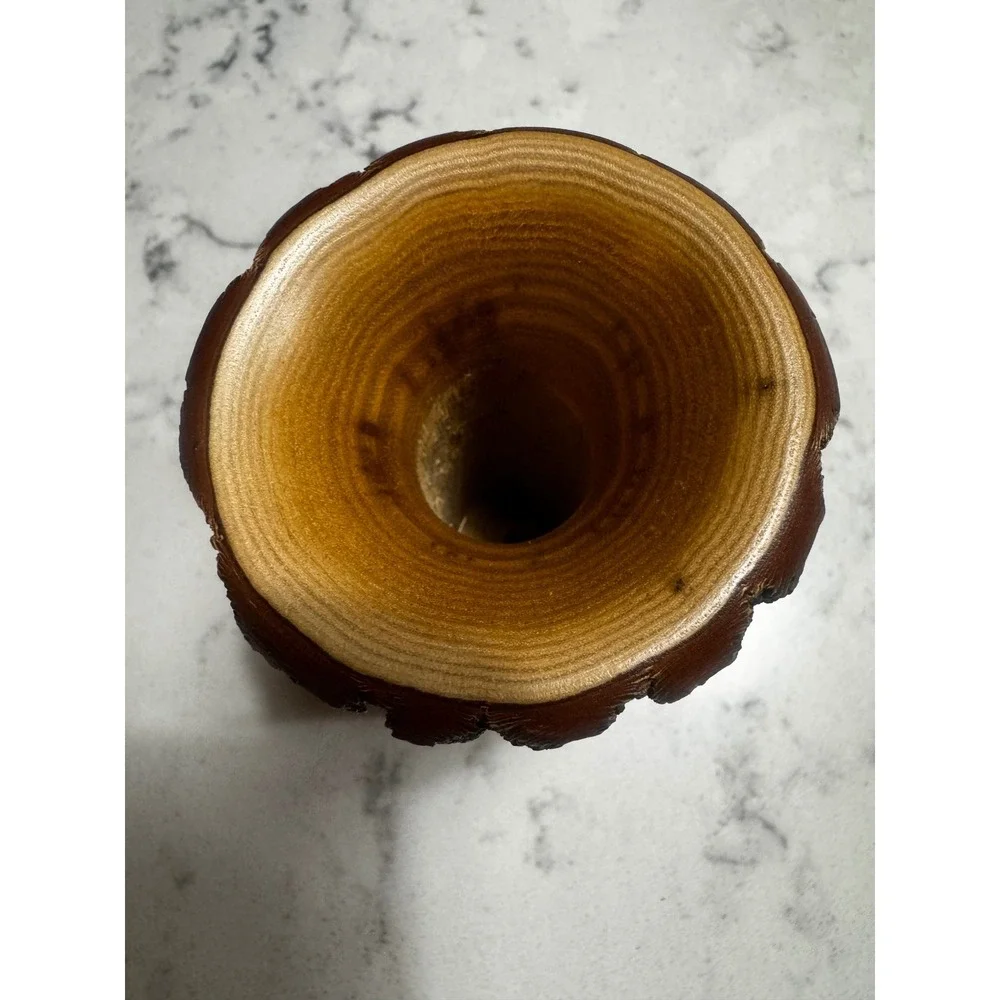 George Looney Signed Hand-Turned Live Edge Sassafras Wood Bud Vase – 4